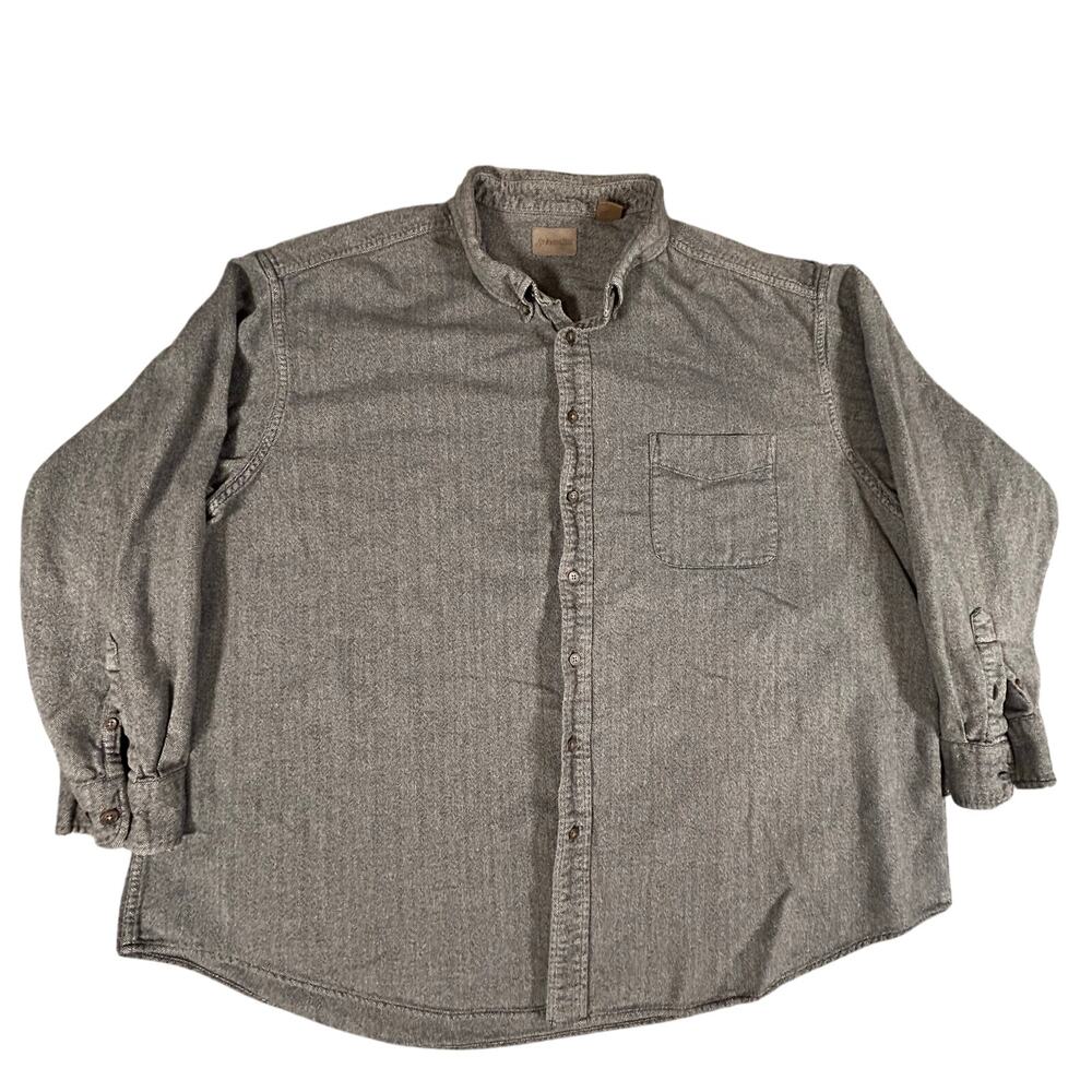 St Johns Bay‎ Herring Bone Long Sleeve Shirt Mens 3XLT Gray 100% Cotton
